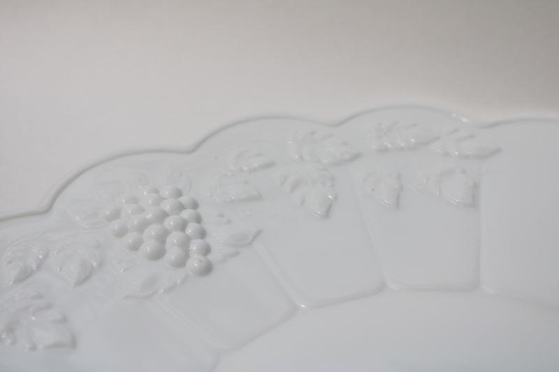 photo of vintage Westmoreland paneled grape pattern milk glass cake plate low footed tray #2