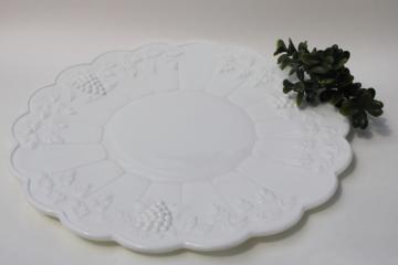 catalog photo of vintage Westmoreland paneled grape pattern milk glass cake plate low footed tray