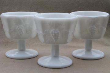 catalog photo of vintage Westmoreland paneled grape pattern milk glass sherbet dishes glasses lot