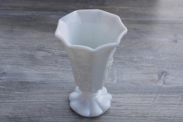 catalog photo of vintage Westmoreland paneled grape pattern milk glass vase w/ short flared shape