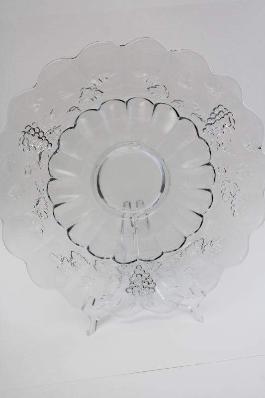 photo of vintage Westmoreland paneled grape pattern torte plate, crystal clear pressed glass #1