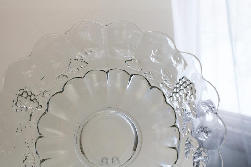 photo of vintage Westmoreland paneled grape pattern torte plate, crystal clear pressed glass #2