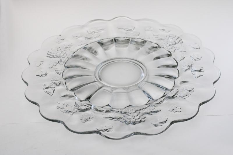 photo of vintage Westmoreland paneled grape pattern torte plate, crystal clear pressed glass #4