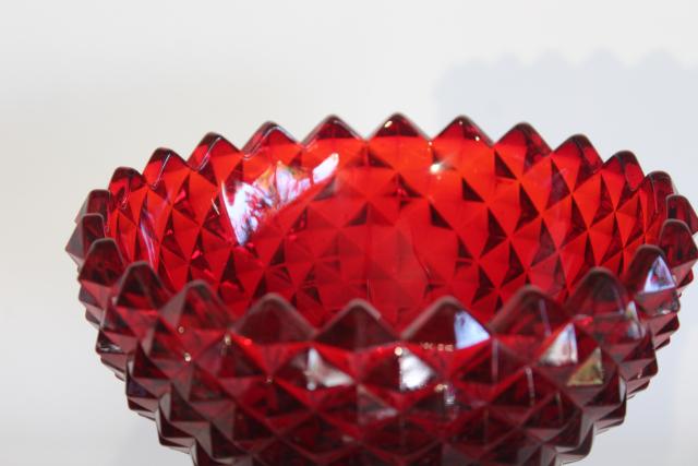 photo of vintage Westmoreland ruby red glass Sawtooth pattern covered compote diamond point #3