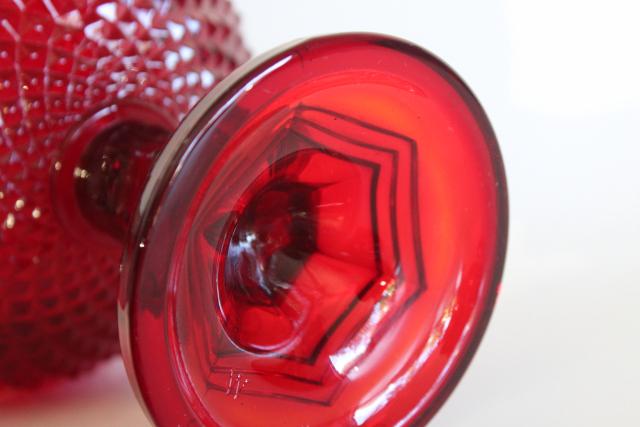 photo of vintage Westmoreland ruby red glass Sawtooth pattern covered compote diamond point #6