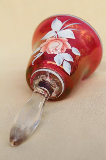 photo of vintage Westmoreland ruby rose glass bell, artist signed hand painted enamel #4