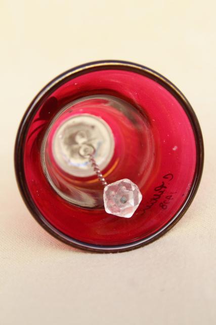 photo of vintage Westmoreland ruby rose glass bell, artist signed hand painted enamel #6