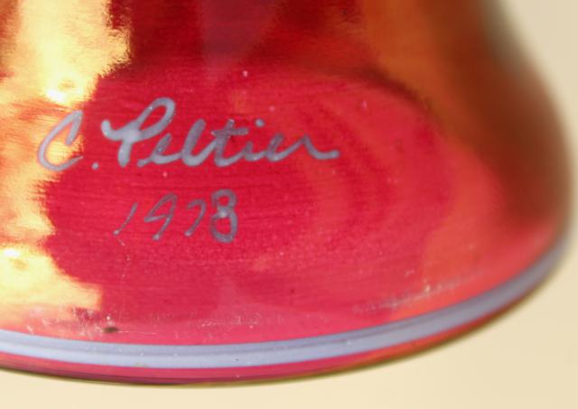 photo of vintage Westmoreland ruby rose glass bell, artist signed hand painted enamel #7