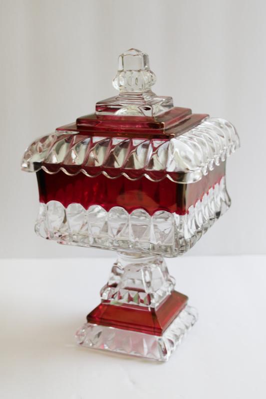 photo of vintage Westmoreland ruby stain glass wedding box, candy dish w/ lid #1