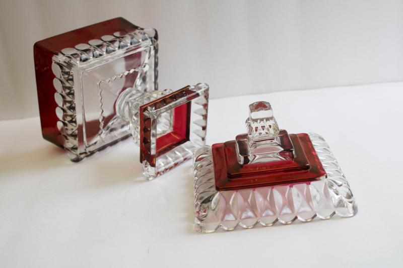 photo of vintage Westmoreland ruby stain glass wedding box, candy dish w/ lid #5