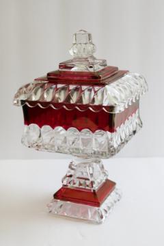 catalog photo of vintage Westmoreland ruby stain glass wedding box, candy dish w/ lid