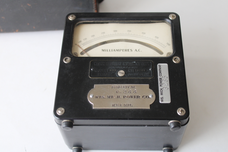 photo of vintage Weston ammeter model 433 black bakelite electrical gauge test equipment in original leather case  #5