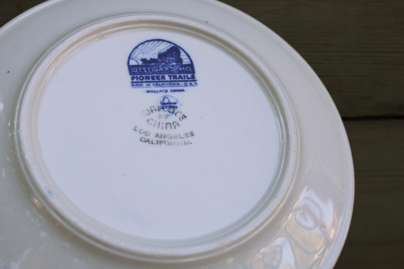 photo of vintage Westward Ho Pioneer Trails restaurant china child's plate rare blue Kit Carson covered wagons  #3