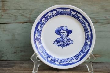 vintage Westward Ho Pioneer Trails restaurant china child's plate rare blue Kit Carson covered wagons 