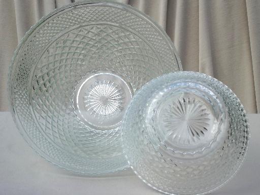 photo of vintage Wexford pattern glass punch bowl set, pressed glass punch bowl w/ stand #6