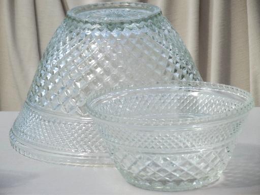 photo of vintage Wexford pattern glass punch bowl set, pressed glass punch bowl w/ stand #7