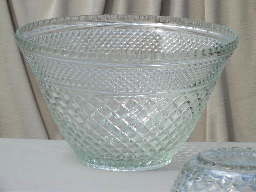 photo of vintage Wexford pattern glass punch bowl set, pressed glass punch bowl w/ stand #9