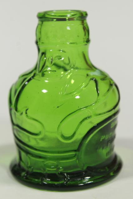 photo of vintage Wheaton bottles, green glass reproduction flasks, mini bottle collection #6