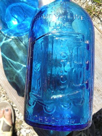 photo of vintage Wheaton decanter bottles, blue glass medicine & liquor bottle lot #2