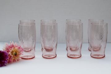 catalog photo of vintage Wheaton rose pink glass tumblers, Symphony swirl optic pattern drinking glasses set of 8