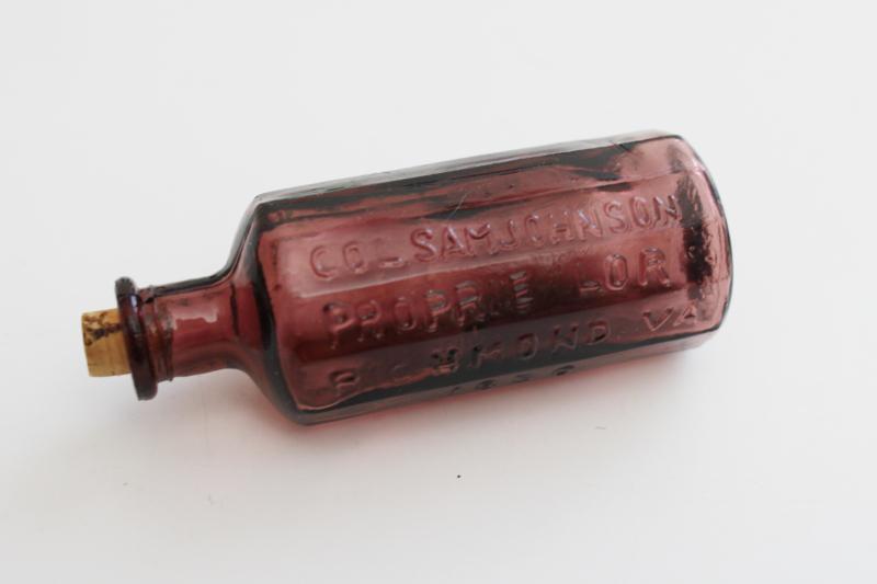 photo of vintage Wheaton style mini bottles, antique decanter reproductions colored glass bottles #3