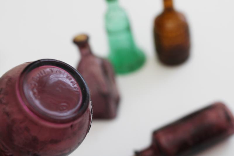 photo of vintage Wheaton style mini bottles, antique decanter reproductions colored glass bottles #5