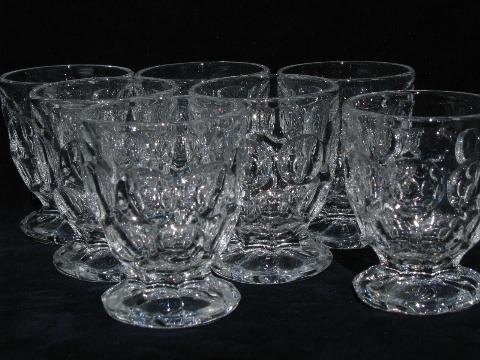 photo of vintage Whirlpool / Provincial pattern glass footed juice glasses, Heisey mark #1