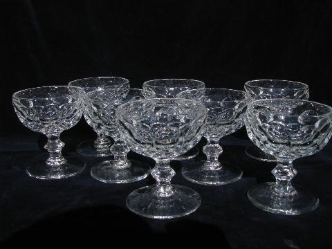 photo of vintage Whirlpool / Provincial pattern glass footed sherbet glasses, Heisey mark #1