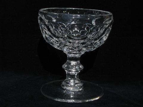 photo of vintage Whirlpool / Provincial pattern glass footed sherbet glasses, Heisey mark #2