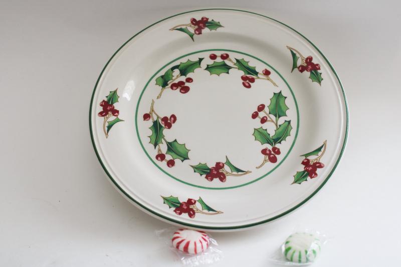 photo of vintage White Christmas holly pattern candy dish / tiny cake tray pedestal plate #2
