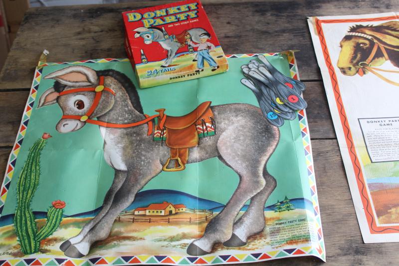 photo of vintage Whitman Pin the Tail on the Donkey party games 1940s 1950s complete posters tails #1