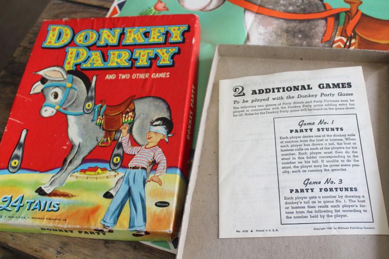 photo of vintage Whitman Pin the Tail on the Donkey party games 1940s 1950s complete posters tails #2