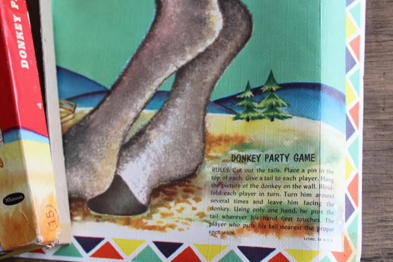 photo of vintage Whitman Pin the Tail on the Donkey party games 1940s 1950s complete posters tails #5