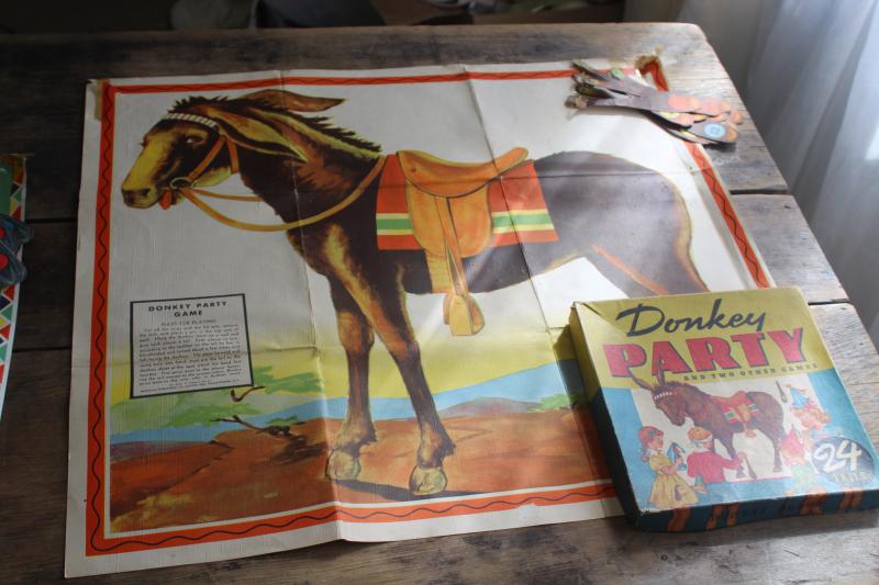 photo of vintage Whitman Pin the Tail on the Donkey party games 1940s 1950s complete posters tails #9