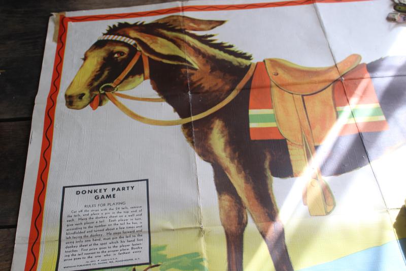 photo of vintage Whitman Pin the Tail on the Donkey party games 1940s 1950s complete posters tails #11