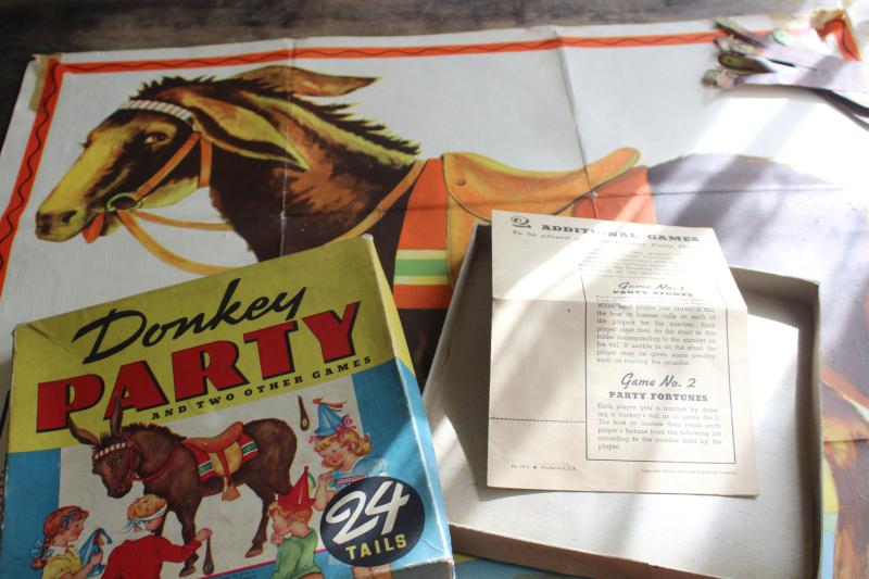 photo of vintage Whitman Pin the Tail on the Donkey party games 1940s 1950s complete posters tails #13