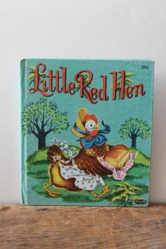 catalog photo of vintage Whitman book The Little Red Hen dated 1953, farm animals picture book aqua cover 