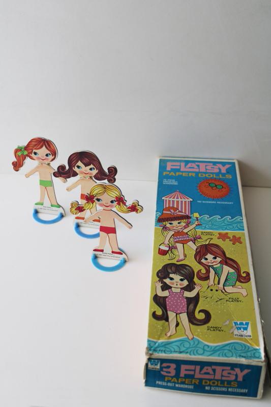 photo of vintage Whitman paper dolls 1969 Flatsy girls in box, 60s 70s liddle kiddles style #4