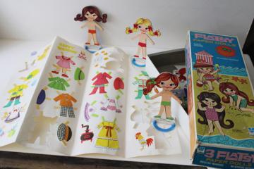 catalog photo of vintage Whitman paper dolls 1969 Flatsy girls in box, 60s 70s liddle kiddles style