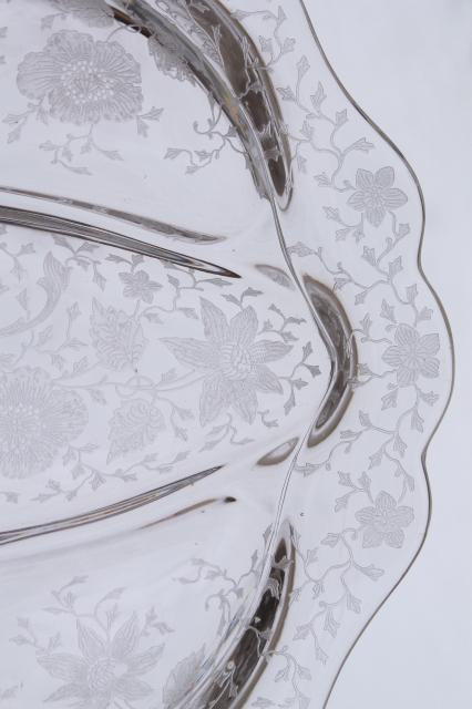 photo of vintage Wildflower Cambridge crystal print etched glass relish tray divided dish #2