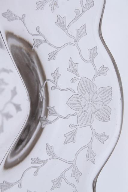 photo of vintage Wildflower Cambridge crystal print etched glass relish tray divided dish #3