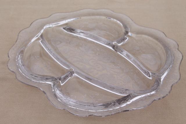 photo of vintage Wildflower Cambridge crystal print etched glass relish tray divided dish #6