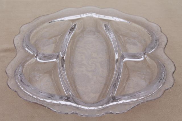 photo of vintage Wildflower Cambridge crystal print etched glass relish tray divided dish #7