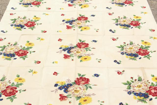 photo of vintage Wilendur Wilendure label printed cotton kitchen tablecloth, French flowers print #1