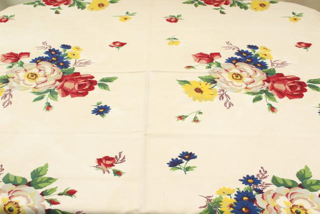 photo of vintage Wilendur Wilendure label printed cotton kitchen tablecloth, French flowers print #3