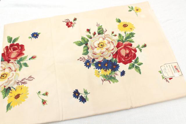 photo of vintage Wilendur Wilendure label printed cotton kitchen tablecloth, French flowers print #5