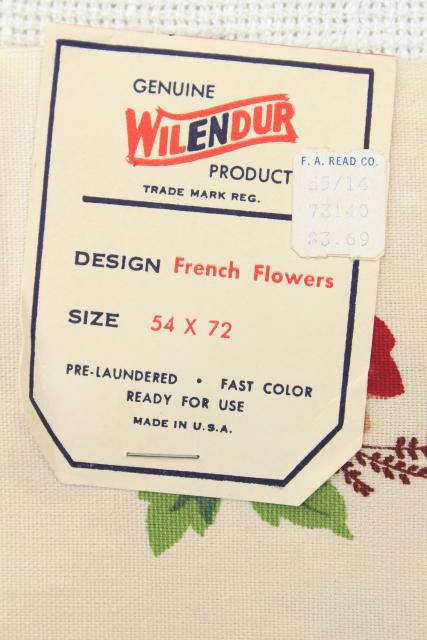 photo of vintage Wilendur Wilendure label printed cotton kitchen tablecloth, French flowers print #6