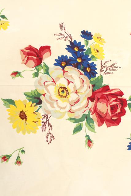 photo of vintage Wilendur Wilendure label printed cotton kitchen tablecloth, French flowers print #8