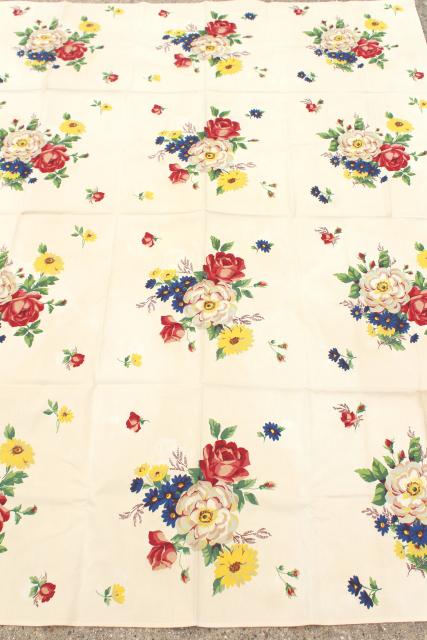 photo of vintage Wilendur Wilendure label printed cotton kitchen tablecloth, French flowers print #9