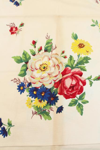 photo of vintage Wilendur Wilendure label printed cotton kitchen tablecloth, French flowers print #10